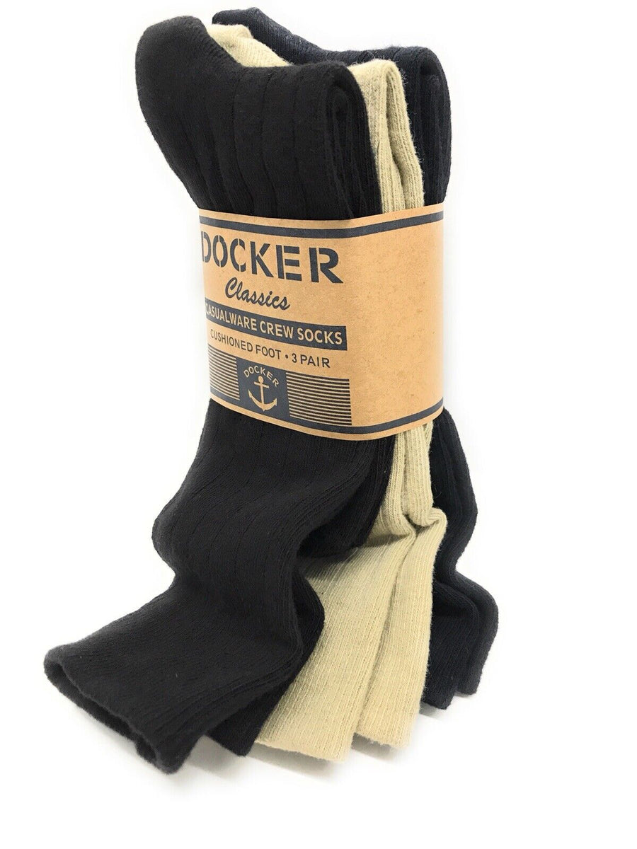 Dockers Mens 3 Pack Classics Casual Crew Cotton Socks Black Navy Khaki 10-13 Dockers Mens 3 Pack Classics Casual Crew Cotton Socks Black Navy Khaki 10-13