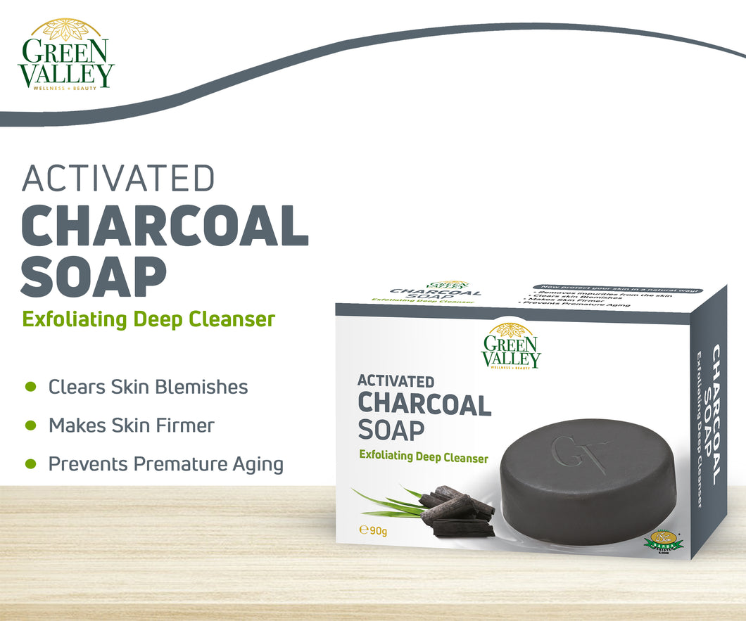 Activated Charcoal Soap - Exfoliating Deep Cleanser - By Green Valley ( 90 g )