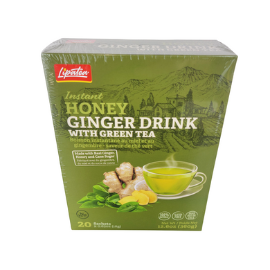 Instant Honey Ginger Drink With Green Tea By Lipatea 20x Sachets (18g x 20) Net Wt 12.6 OZ (360g)