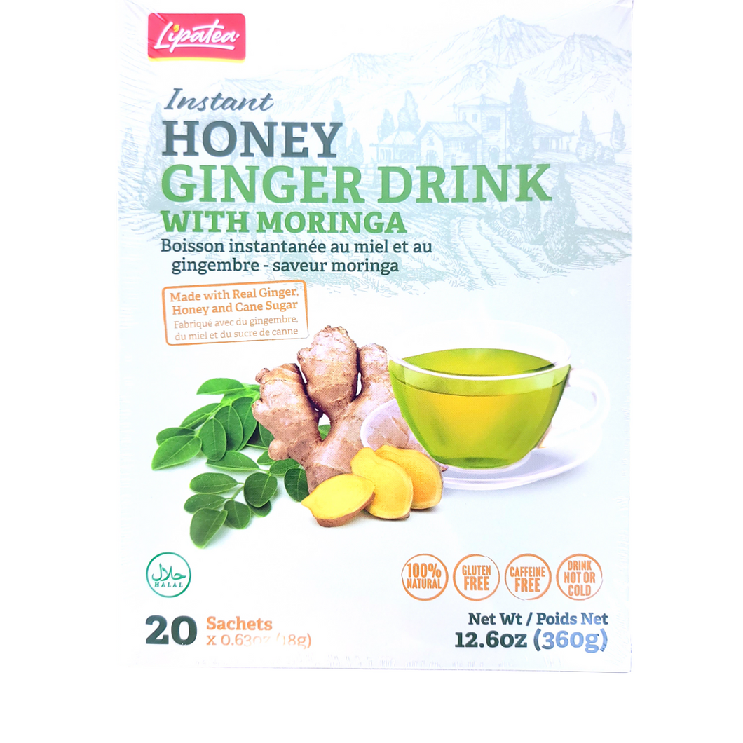Instant Honey Ginger Drink With Moringa By Lipatea 20x Sachets (18g x 20) Net Wt 12.6 OZ (360g)