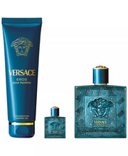 Versace Eros for Men Eau De Toilette 3 piece Gift Set (3.4oz EDT, 0.17oz travel sp, 5oz shower gel)