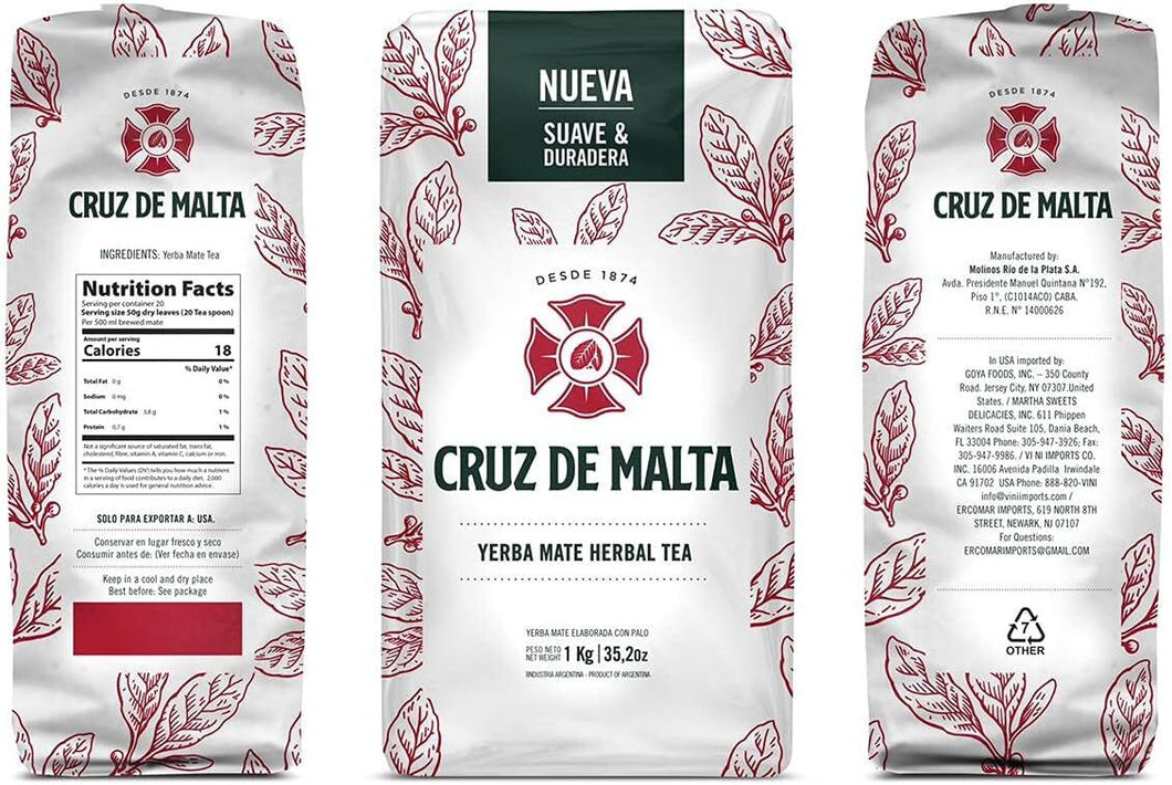 Suave & Duradera Cruz De Malta Yerba Mate Herbal Tea 35.2 oz 1kg Made In Argentina