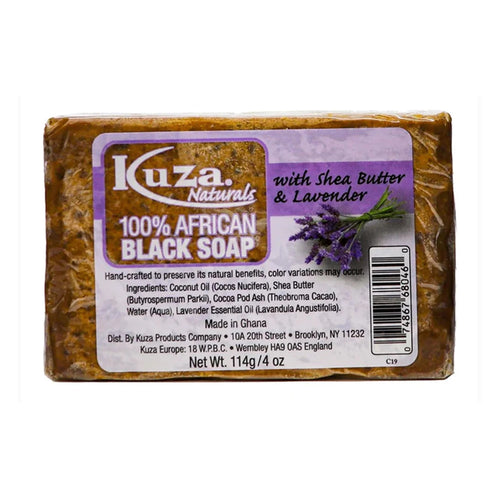 Kuza 100% African Black Soap With Shea Butter & Lavender 4 oz Soap Bar Made In Ghana