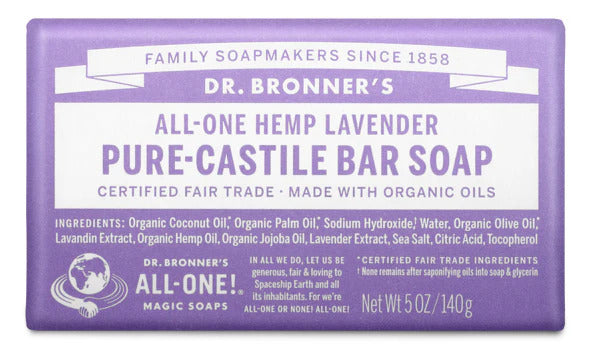 Dr Bronner's Hemp Lavender Pure-Castile Bar Soap 5 oz