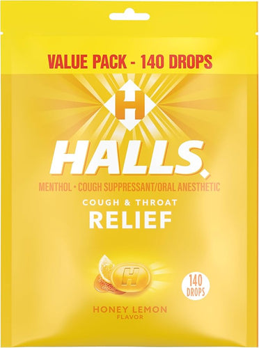 Halls Relief Honey Lemon Cough Drops, Value Pack, 140 Drops