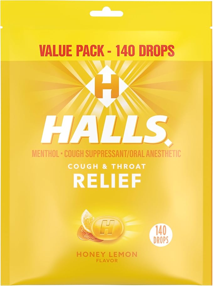 Halls Relief Honey Lemon Cough Drops, Value Pack, 140 Drops
