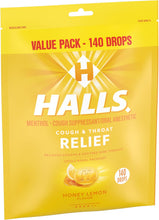 Halls Relief Honey Lemon Cough Drops, Value Pack, 140 Drops