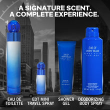 Perry Ellis 360 Very Blue for Men 4pc Gift Set ( 3.4oz EDT Spray, 7.5ml EDT Spray, 6 oz Body Sp)