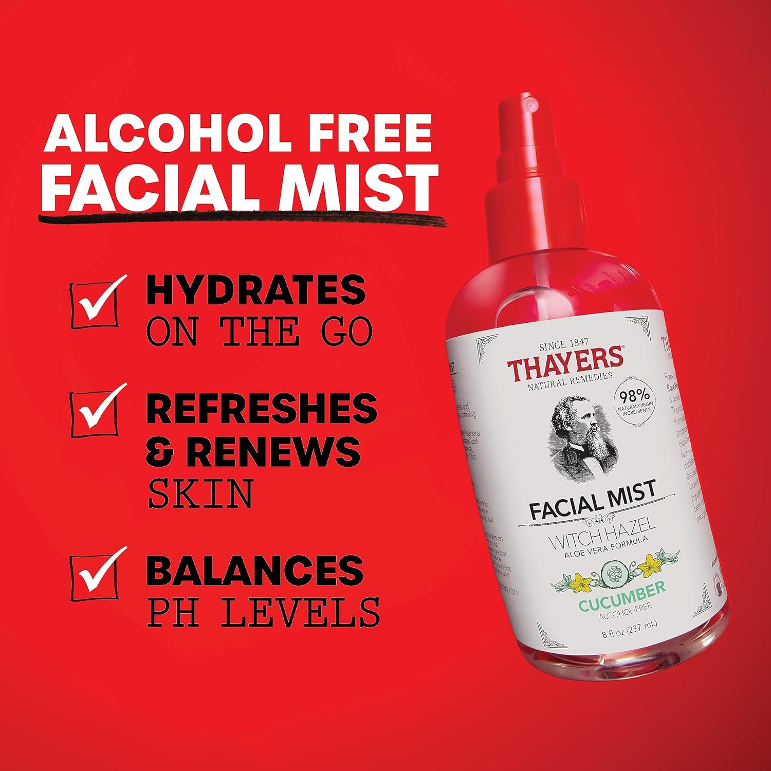 Thayers Alcohol-Free Witch Hazel Facial Mist Toner with Aloe Vera, Cuc ...