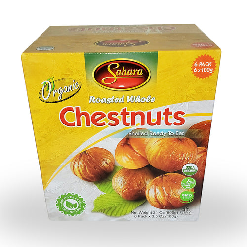 Chestnuts Roasted Whole Organic - 6 Pack (6x100g) Shelled Ready To Eat By Sahara
