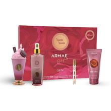 Armaf Delights Yum Yum for Women 4 piece Gift Set (3.4oz EDP, 3.4oz lotion, 8.4oz body mist, 0.34oz travel)