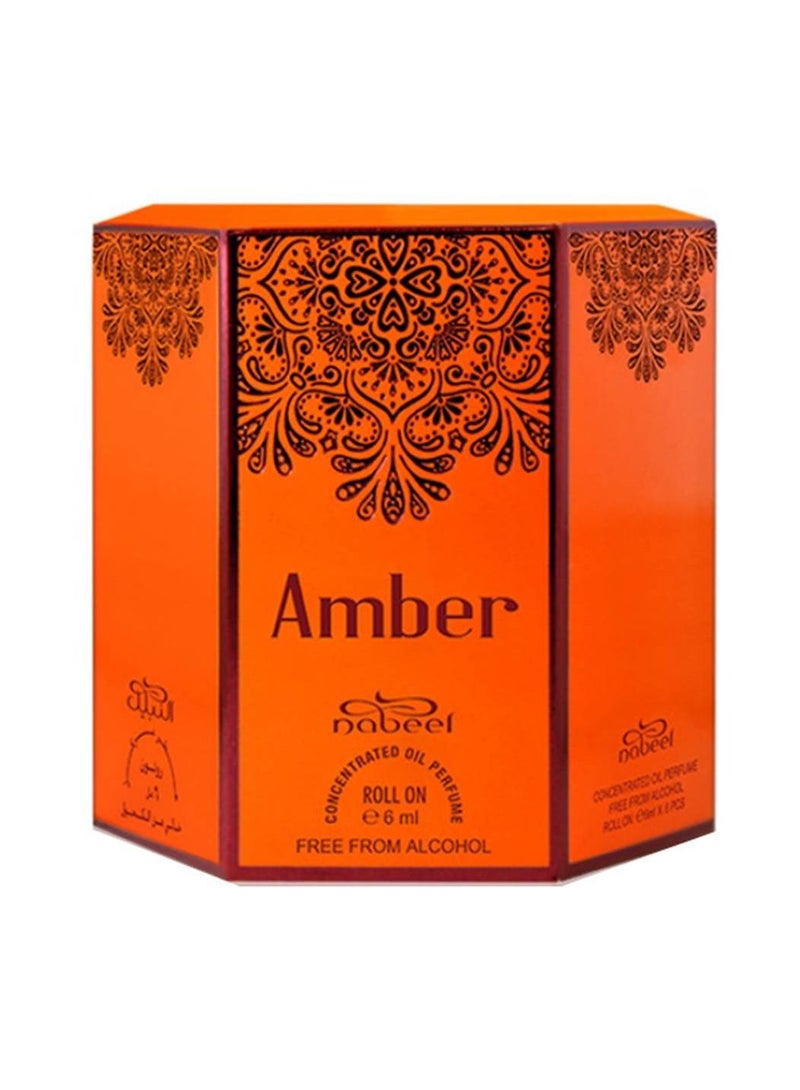 6X PIECES OF  Amber Roll On Oil Perfume - By Nabeel ( 6ml  x 6 )
