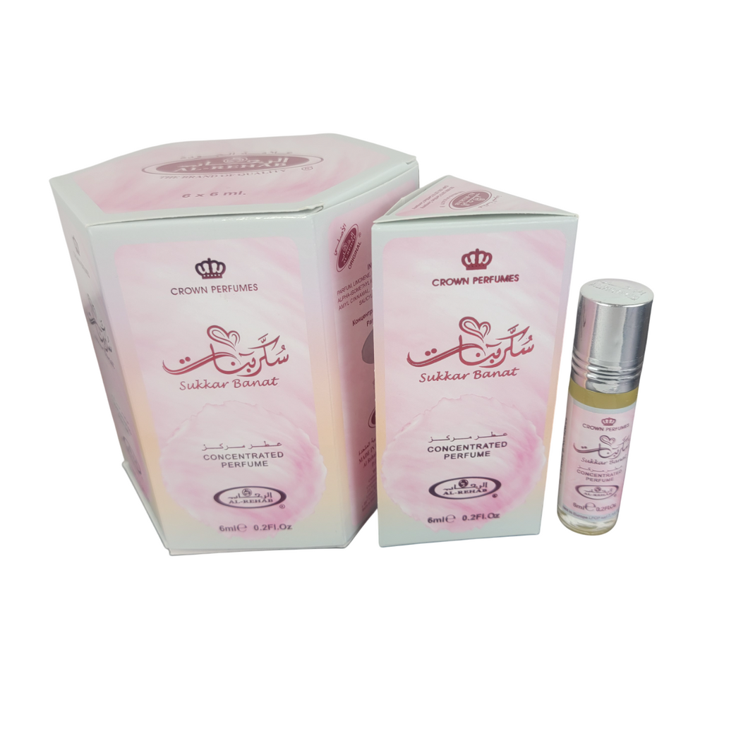 6X PIECES OF SUKKAR BANAT Concentrated Perfumes - Al Rehab Crown Perfumes ( 6ml  x 6 )