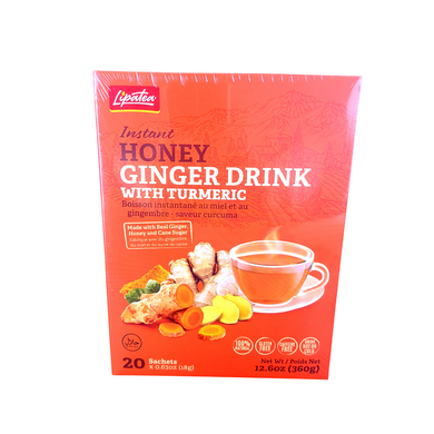Instant Honey Ginger Drink With Turmeric By Lipatea 20x Sachets (18g x 20) Net Wt 12.6 OZ (360g)