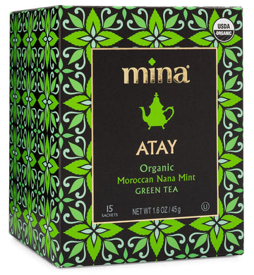 Mina Atay Organic Moroccan Nana Mint Green Tea 15 Sachets 1.6 oz Made In Morocco