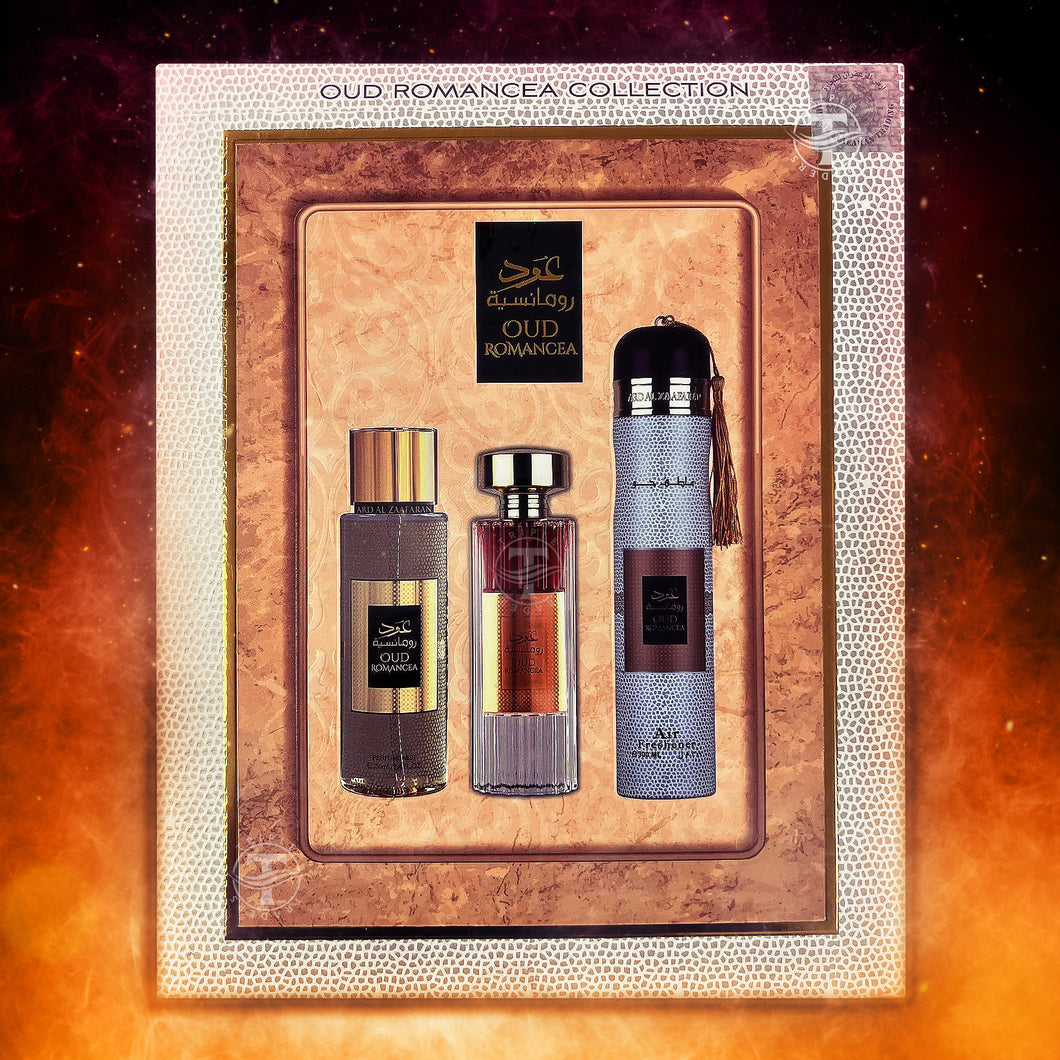 Oud Romancea Collection 3-Piece Gift Set Eau De Parfum / Air Freshener / Mist By Ard Al Zaafaran