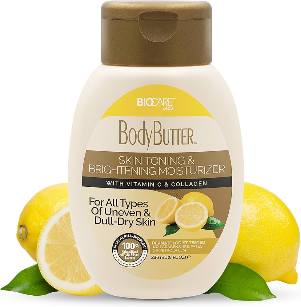 BodyButter Skin Toning & Brightening Moisturizer With Vit C & Collagen Lemon Scent 8 fl oz (236ml) By Biocare Labs