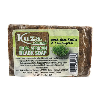 Kuza 100% African Black Soap With Shea Butter & Lemongrass 4 oz Soap Bar Made In Ghana