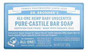 Dr Bronner's Hemp Baby Unscented Pure-Castile Bar Soap 5 oz