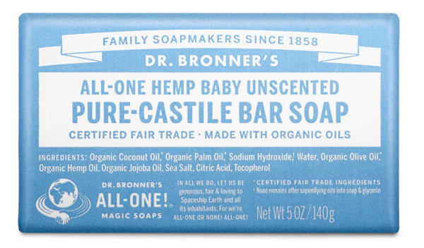 Dr Bronner's Hemp Baby Unscented Pure-Castile Bar Soap 5 oz