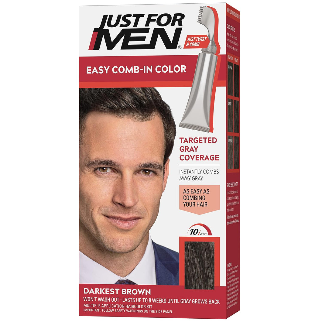 Just For Men Easy Comb-In Color Mens Hair Dye, Easy No Mix Application with Comb Applicator - Darkest Brown, A-50