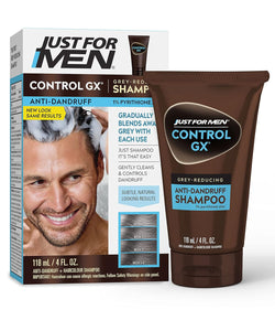 Just For Men Control GX Grey Reducing Anti-Dandruff Shampoo, Gradual Hair Color, Controls Dandruff with Zinc Treatment, 4 Fl Oz