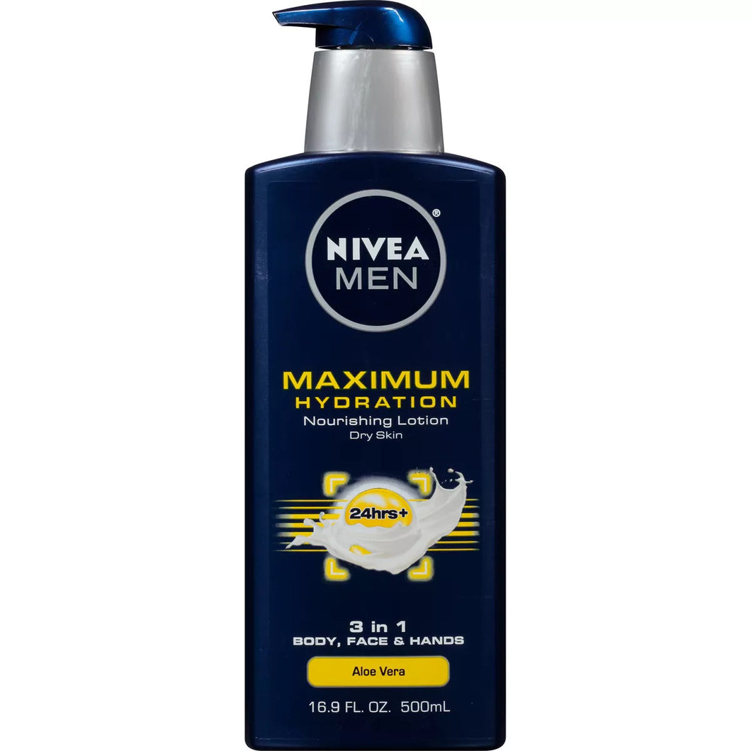 Nivea Men Maximum Hydration for Dry Skin 24hrs+ Aloe Vera 16.9 Oz. 500ml