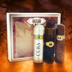 Cuba Gold Original 3 Piece Gift Set - For Men - Eau De Toilette - Perfume Spray - Body Spray - After shave