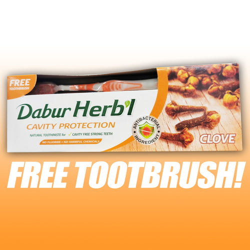 Dabur Herb'l Cavity Protection CLOVE Toothpaste - FREE TOOTHBRUSH!