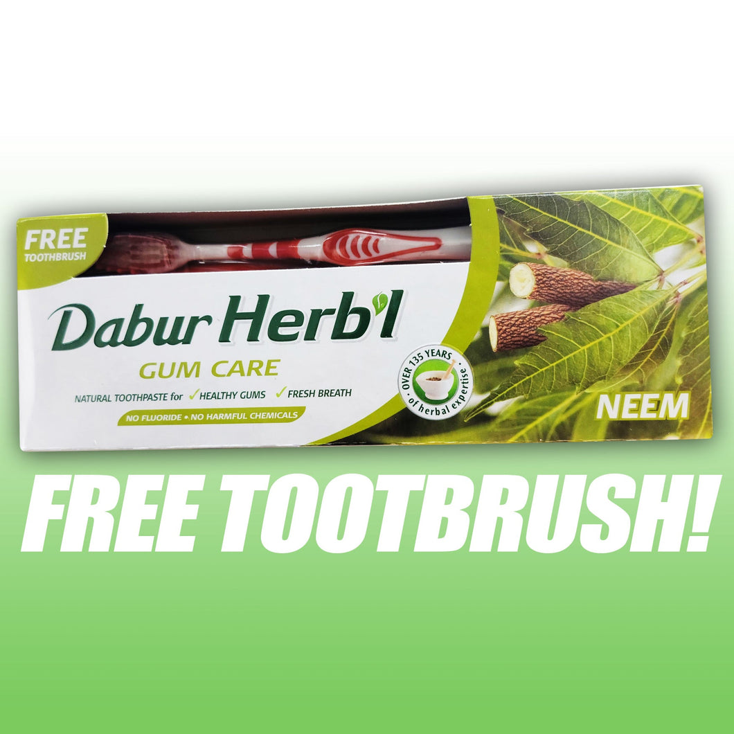 Dabur Herb'l Gum Care NEEM Toothpaste - FREE TOOTHBRUSH!