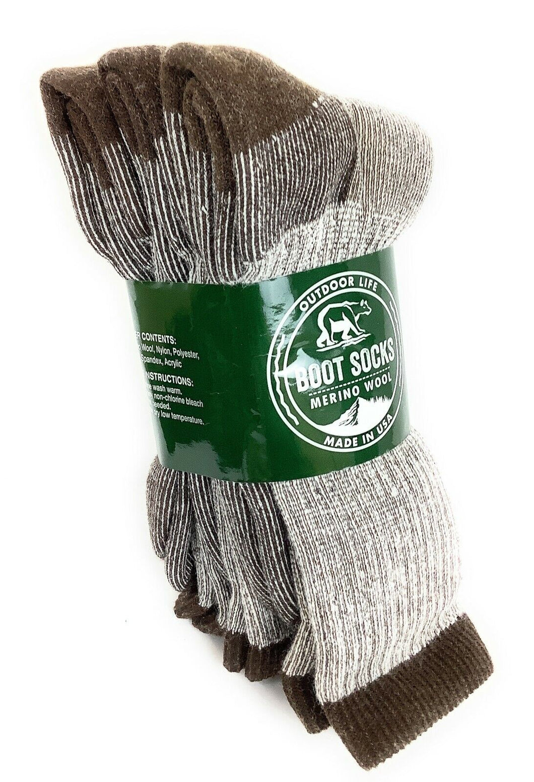 3 pair Brown Men's Outdoor Life Merino Wool Thermal Boot Socks 10-13