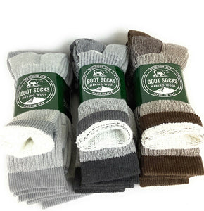 3 pair Brown Men's Outdoor Life Merino Wool Thermal Boot Socks 10-13