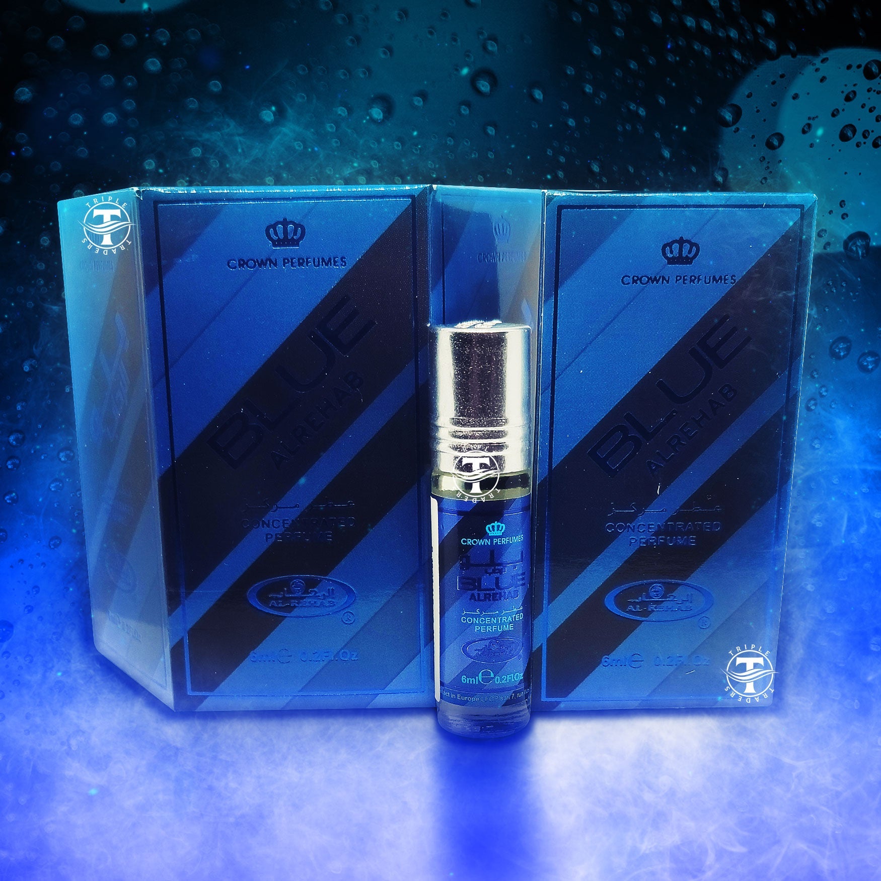 6X PIECES OF Blue Alrehab Concentrated Perfumes - Al Rehab Crown Perfumes ( 6ml  x 6 )