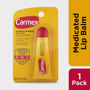 Carmex Classic Lip Balm - Medicated - TRIPLE FORCE FORMULA - Net Wt. 0.35 oz ( 10g )