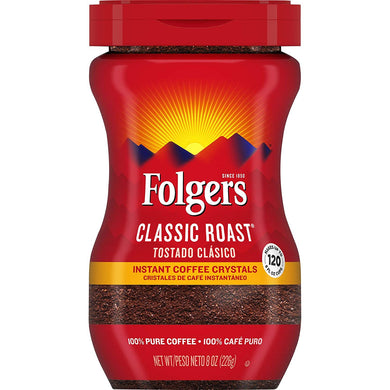 Folgers | Classic Roast | Instant Coffee Crystals | 8 Ounces (226g) | 100% Pure Coffee
