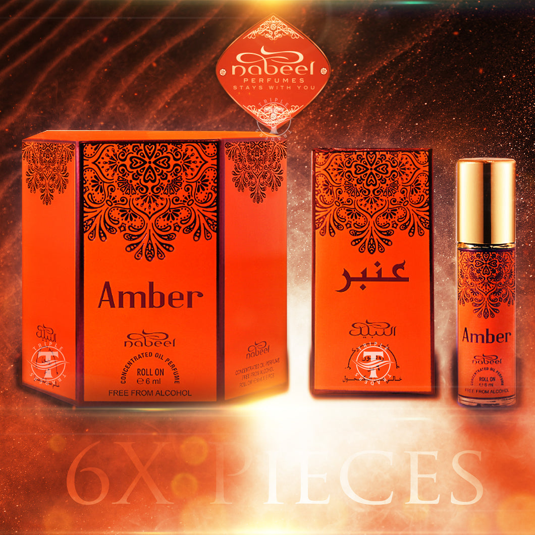 6X PIECES OF  Amber Roll On Oil Perfume - By Nabeel ( 6ml  x 6 )