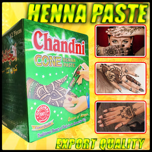 12 Pack Chandni Henna Paste Tubes For Skin Decorations