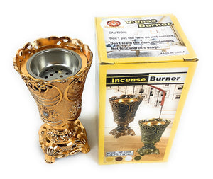 Yasmeen Gold Beautiful Charcoal Incense Burner Metallic Bakhoor Holder for Home, Office, Religious Setting. Excellent Craftmanship