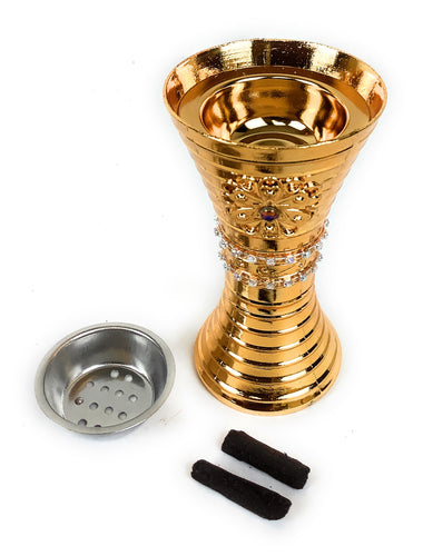 Yasmeen Sand Clock Golden Charcoal Incense Burner Metallic Bakhoor Holder - Burns Resin Frankincense Mamool…