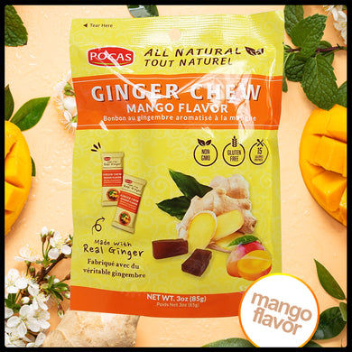 Pocas All Natural Hard Candy - Ginger Chew - Mango Flavor 3oz (85g)