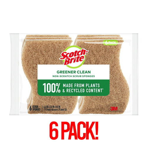 Greener Clean Non-Scratch Scrub Sponges - 6 PACK - 100% made from recycled content