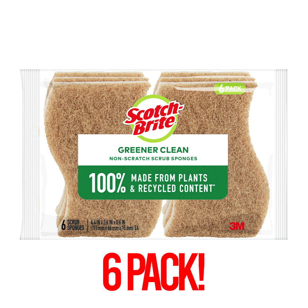 Greener Clean Non-Scratch Scrub Sponges - 6 PACK - 100% made from recycled content