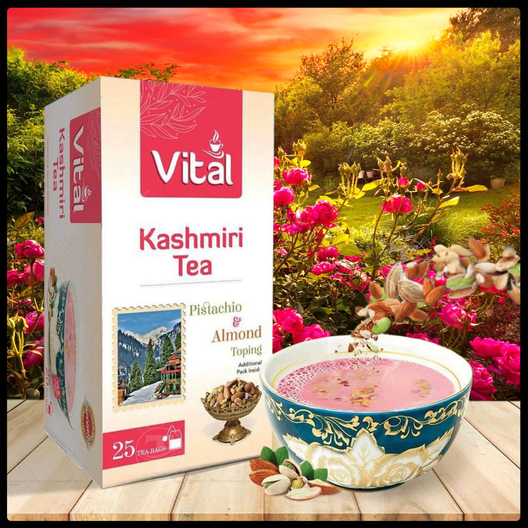 Vital Kashmiri Tea With Pistachio & Almond Topping - 25 Tea Bags 50gm 1.76 oz