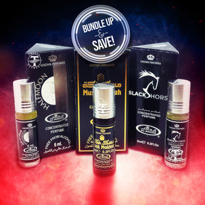 BUNDLE 3x Perfumed Oils - Halfmoon - Musk Makkah - Black Horse - By Crown Perfumes Al-Rehab 6ml Each