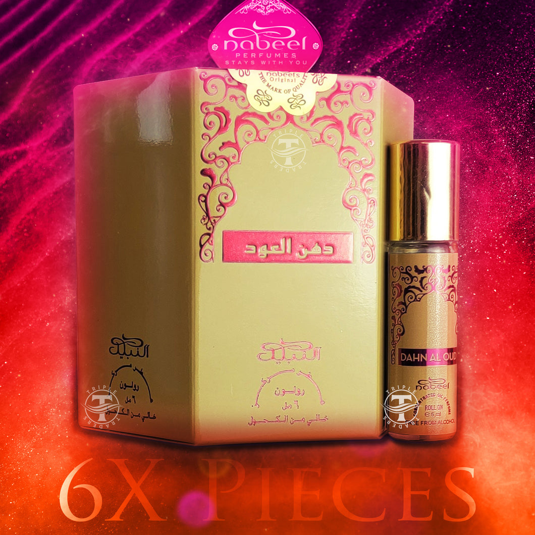 6X PIECES OF Dahn Al Oud Concentrated Roll On Oil Perfume - By Nabeel ( 6ml  x 6 )