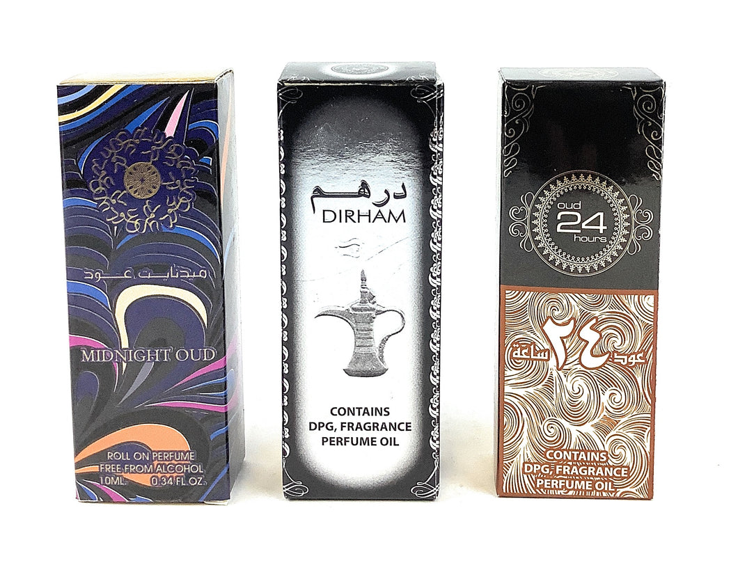 Dirham Silver, 24 Hours Oud, Midnight Oud, 10ml Roll On Attar Oil Perfume Fragrance BY ARD AL ZAAFARAN