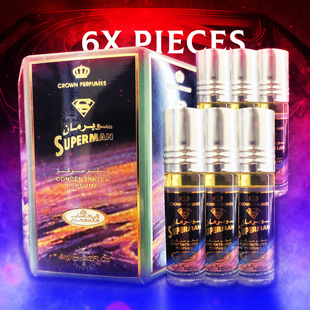 6X PIECES OF Superman Concentrated Perfumes - Al Rehab Crown Perfumes ( 6ml  x 6 )